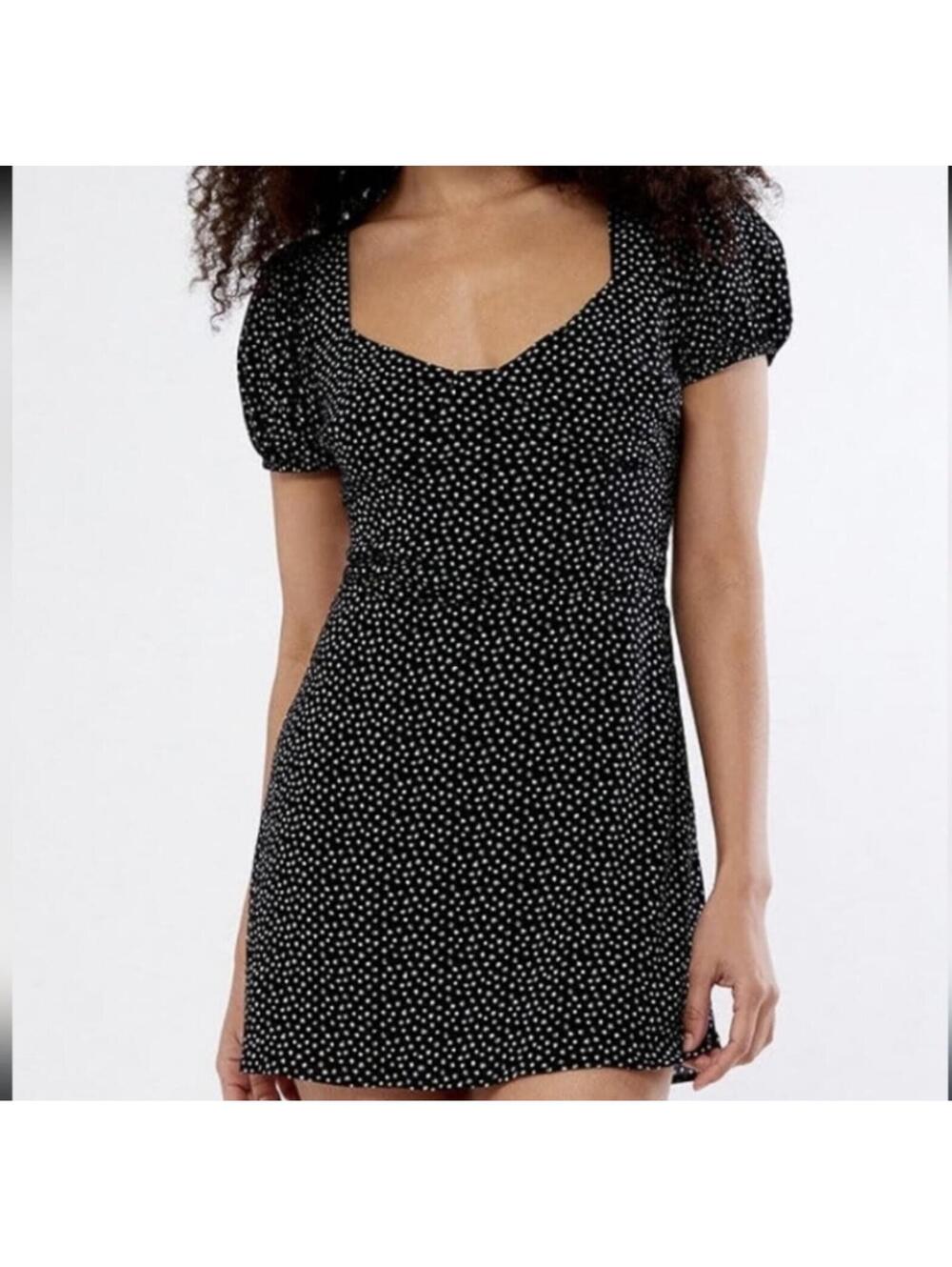 L.A. HEARTS Womens S Black White Ditsy Floral Puff Dress